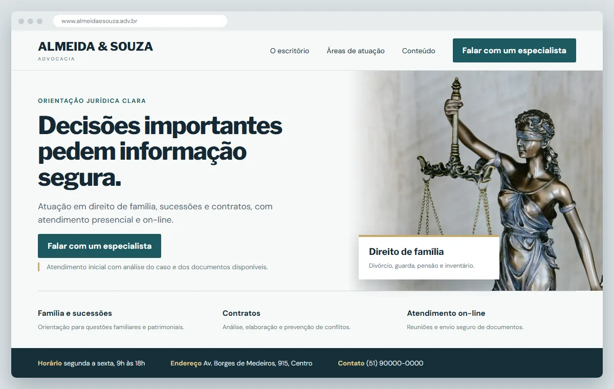 Exemplo de como ficaria o site para advogado