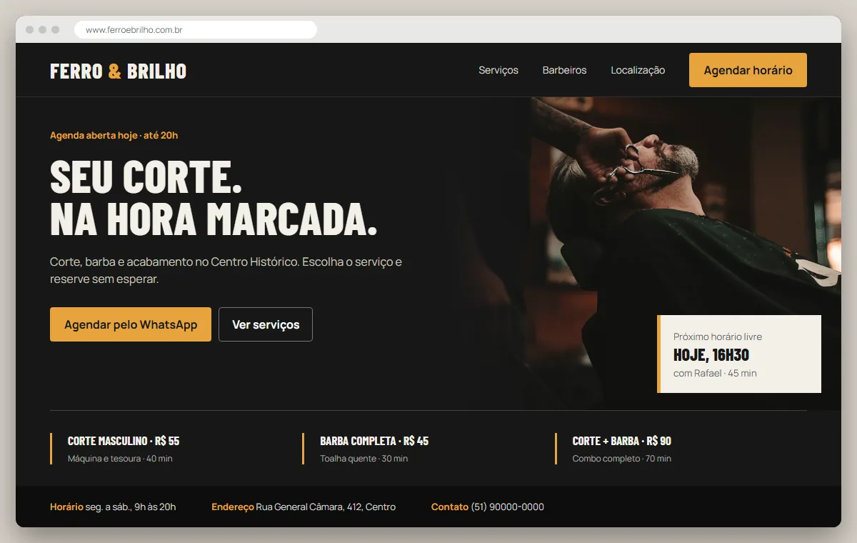 Exemplo de como ficaria o site para barbearia