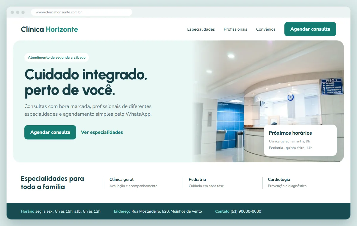 Exemplo de como ficaria o site para clínica