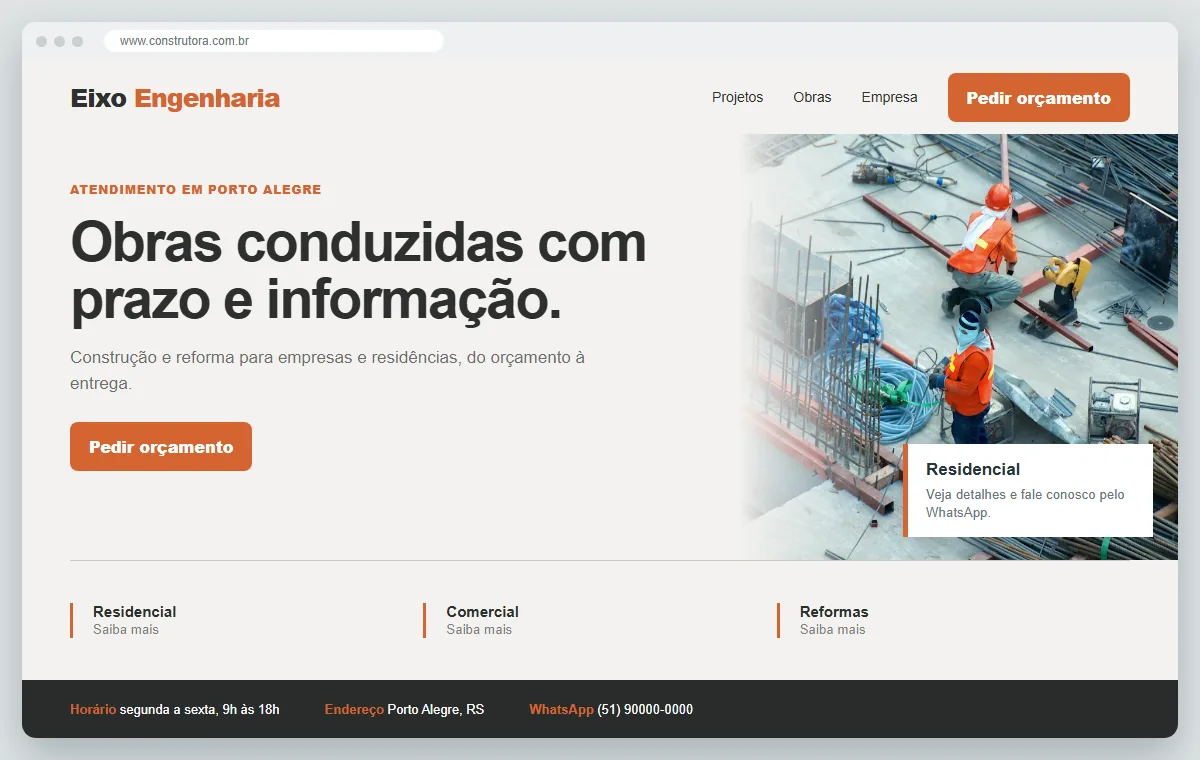 Exemplo de como ficaria o site para construtora
