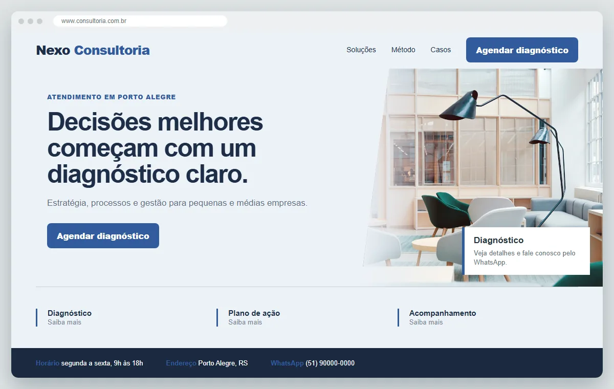 Exemplo de como ficaria o site para consultoria