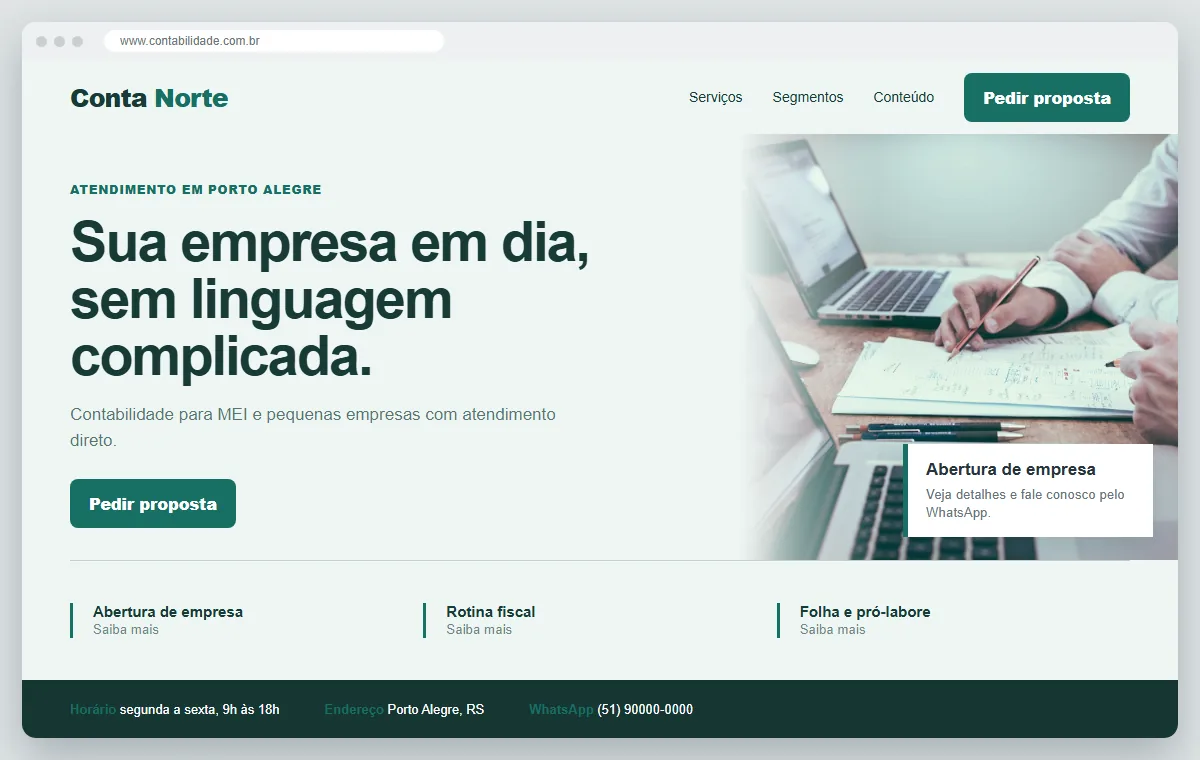 Exemplo de como ficaria o site para contabilidade