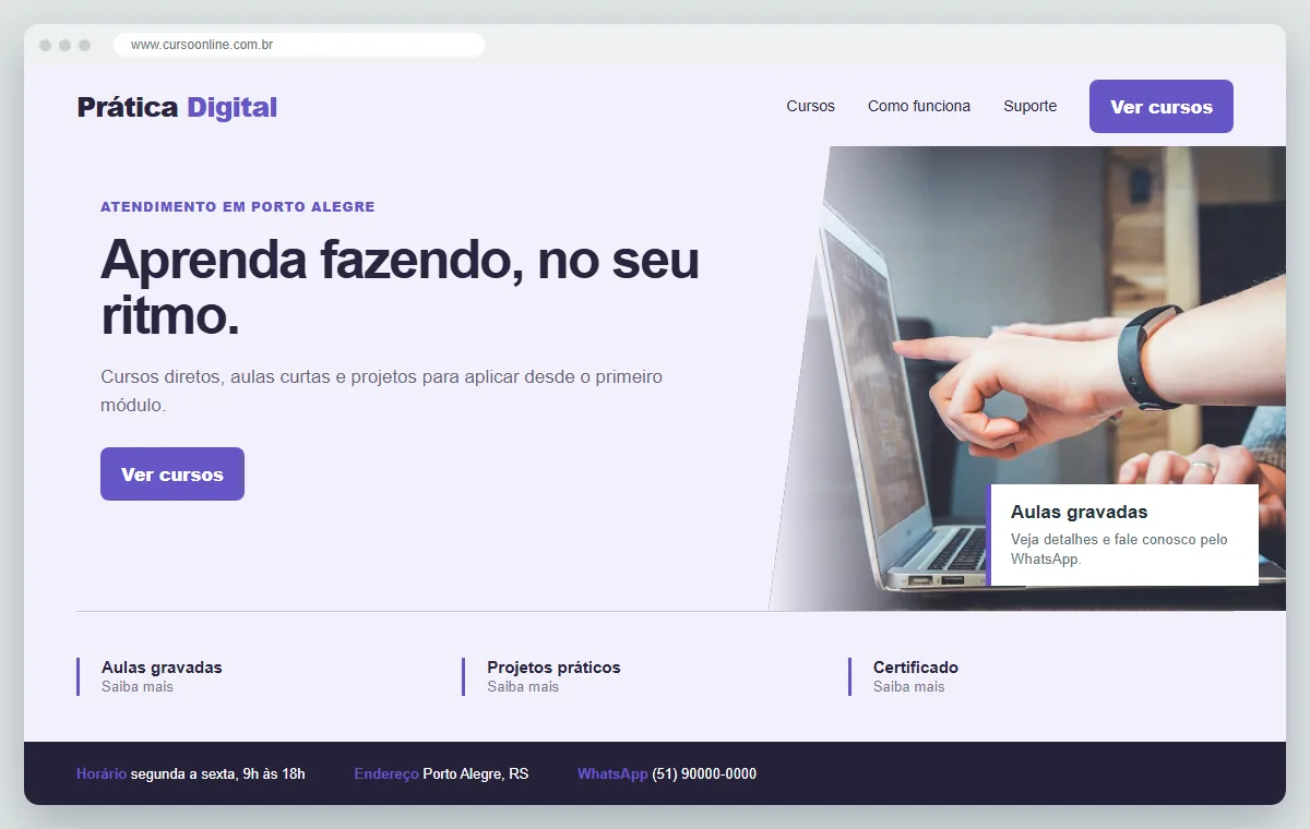 Exemplo de como ficaria o site para curso online