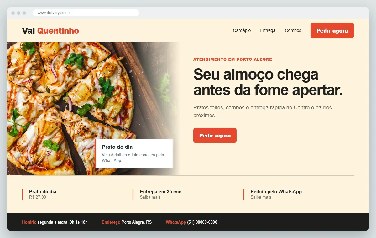 Exemplo de como ficaria o site para delivery