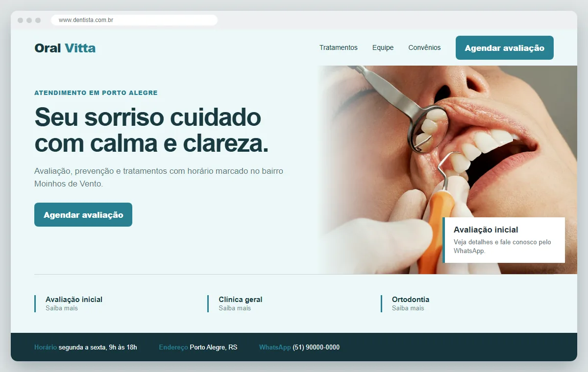Exemplo de como ficaria o site para dentista
