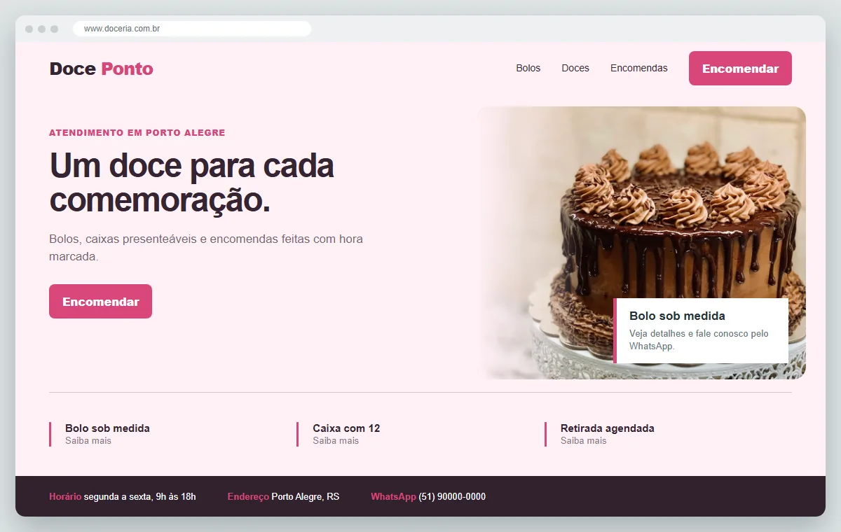 Exemplo de como ficaria o site para doceria