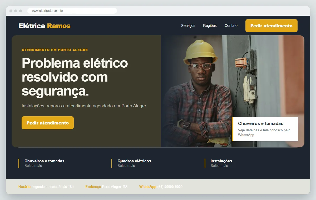Exemplo de como ficaria o site para eletricista
