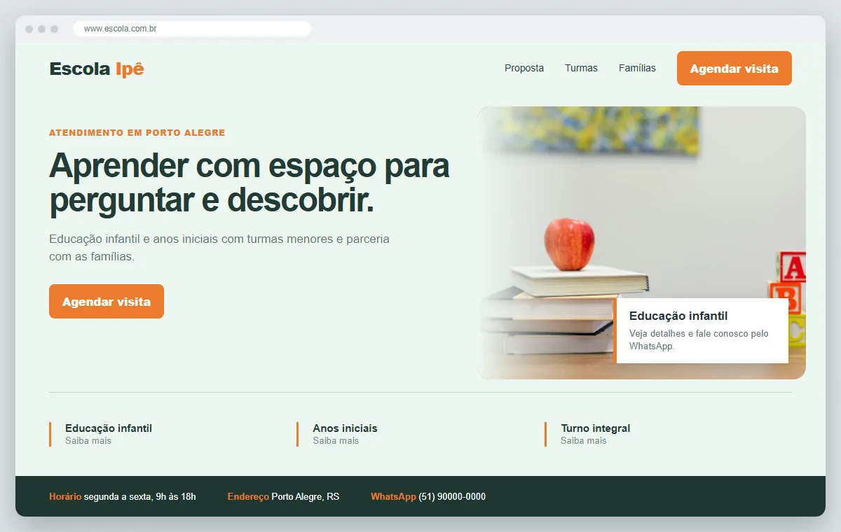 Exemplo de como ficaria o site para escola