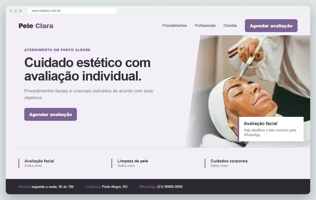 Exemplo de como ficaria o site para estética