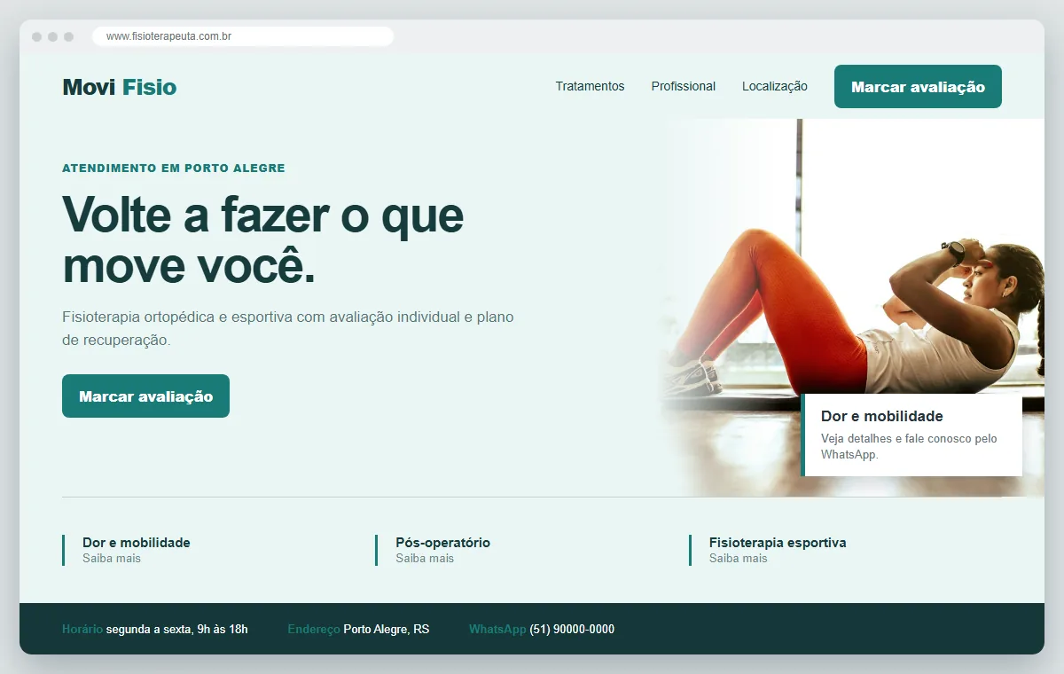 Exemplo de como ficaria o site para fisioterapeuta