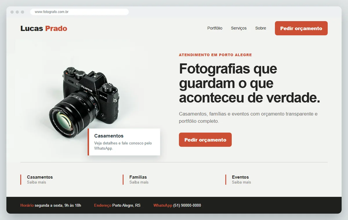 Exemplo de como ficaria o site para fotógrafo