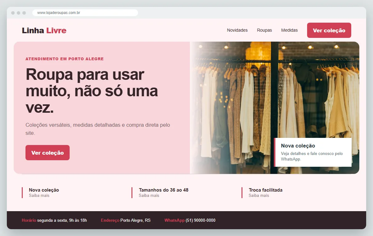 Exemplo de como ficaria o site para loja de roupas