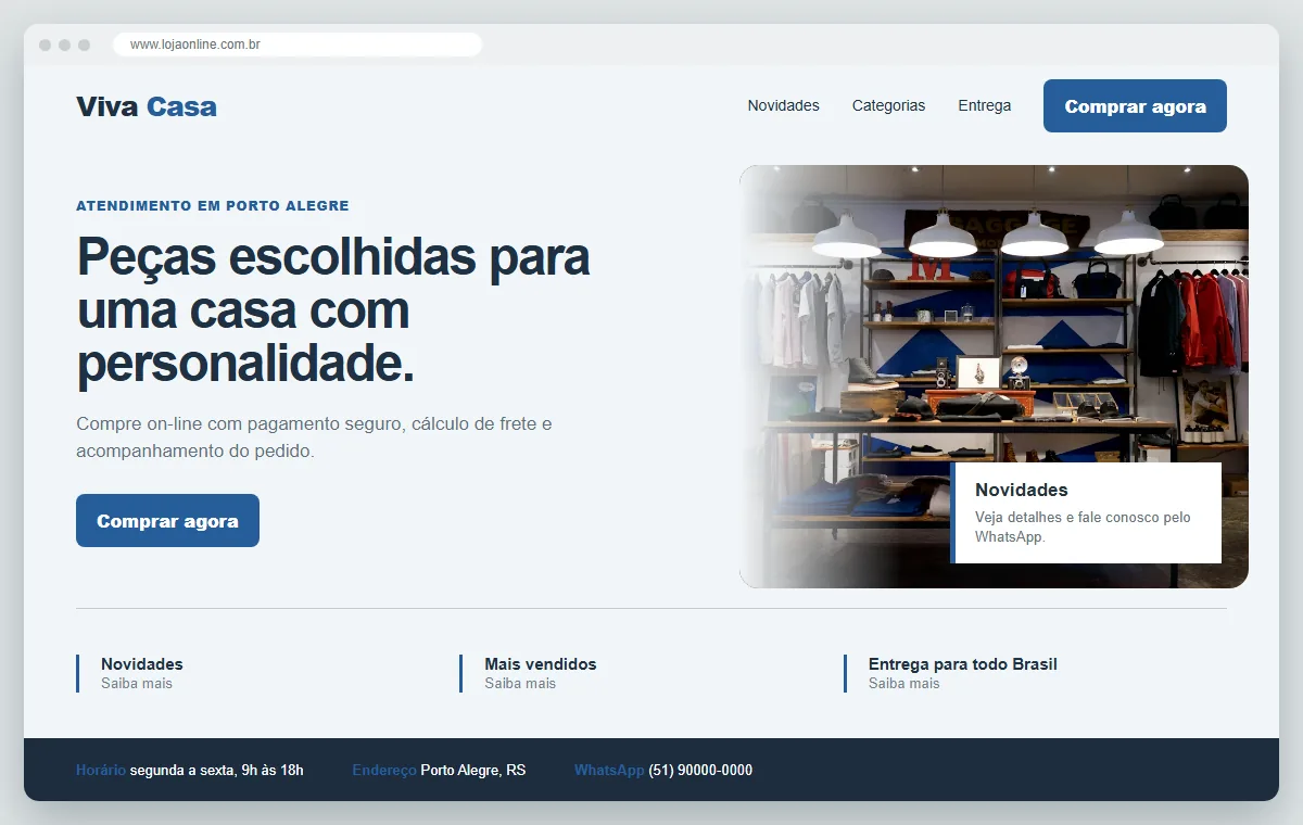 Exemplo de como ficaria o site para loja virtual