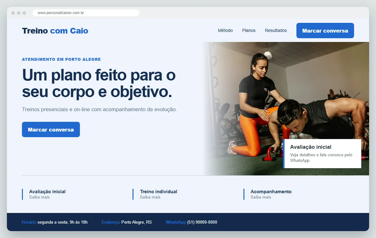 Exemplo de como ficaria o site para personal trainer