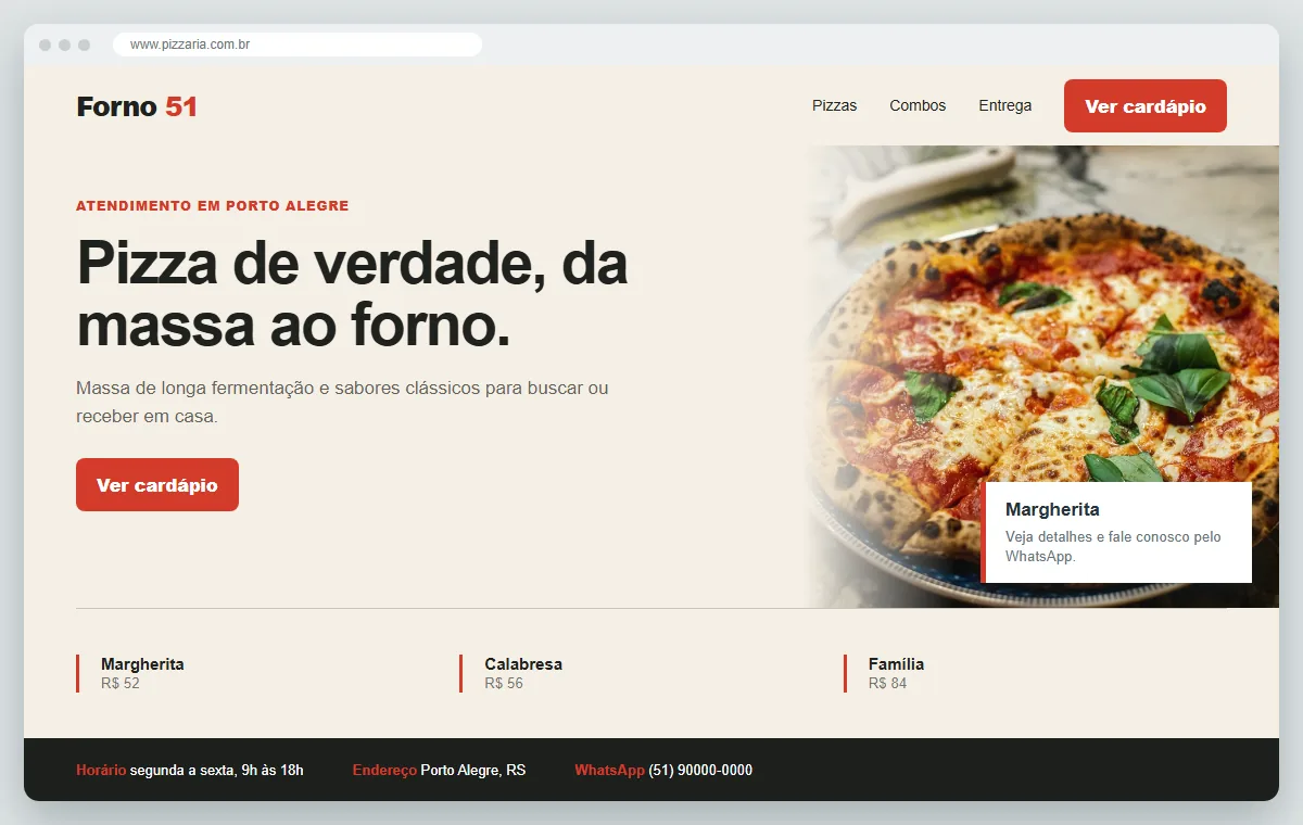 Exemplo de como ficaria o site para pizzaria