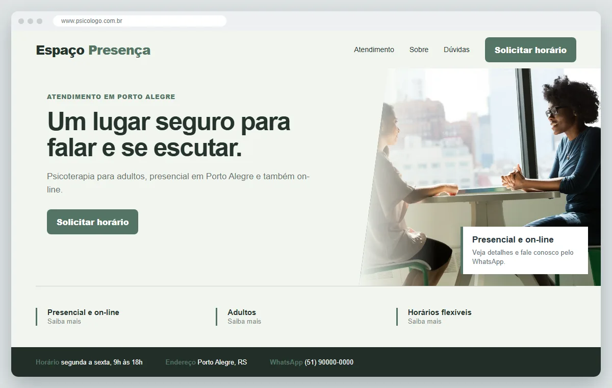 Exemplo de como ficaria o site para psicólogo