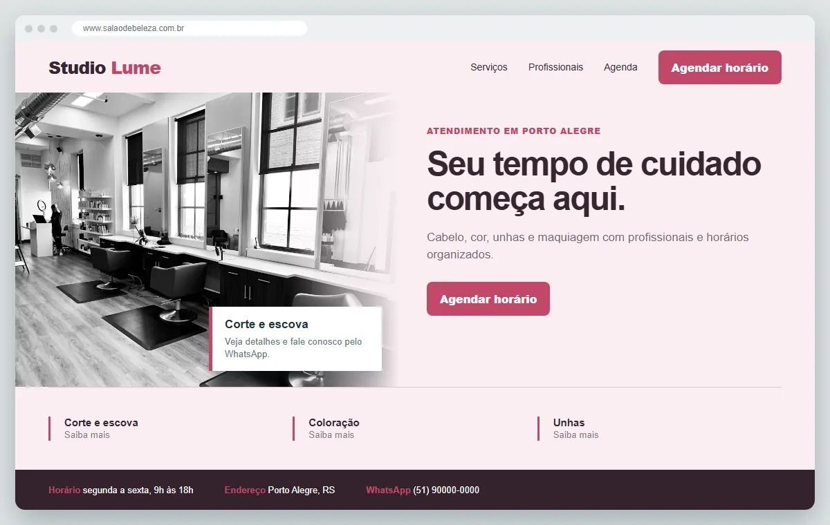 Exemplo de como ficaria o site para salão de beleza